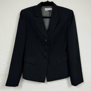 Tahari Black Polka Dot Button Down Blazer Jacket Womens 12 Office Career Preppy